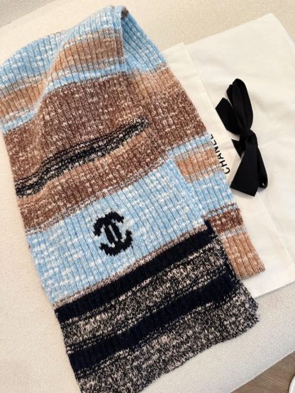  CHANEL Wool & Cashmere  Blue & Multicolor Scarf #4090 - Image 4