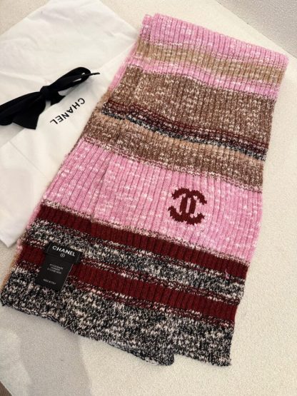  CHANEL Wool & Cashmere  Pink & Multicolor Scarf #4089 - Image 7