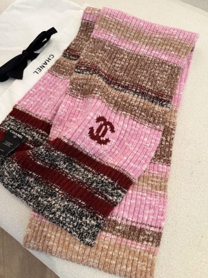  CHANEL Wool & Cashmere  Pink & Multicolor Scarf #4089 - Image 6