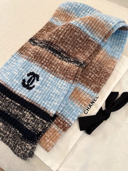  CHANEL Wool & Cashmere  Blue & Multicolor Scarf #4090 - Image 2