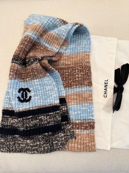 Replica CHANEL Wool & Cashmere Blue & Multicolor Scarf #4090