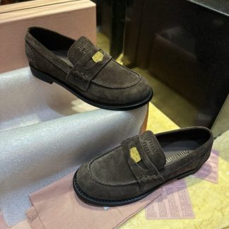 Replica Miu Miu Faded suede loafers metal coin #4026