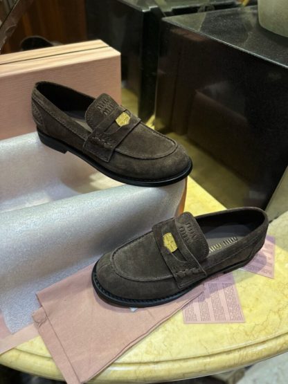 Replica Miu Miu Faded suede loafers metal coin #4026