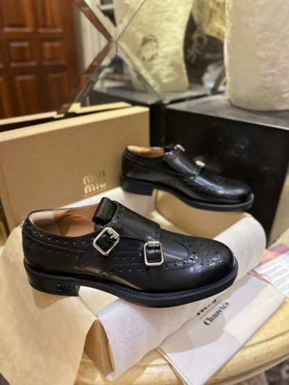 Replica Church's X Miu Miu Brushed Leather Double Monk Brogue Shoes #4029