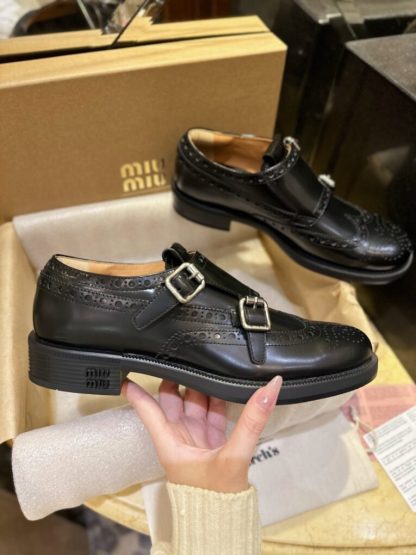  Church's X Miu Miu Brushed Leather Double Monk Brogue Shoes #4029 - Image 2