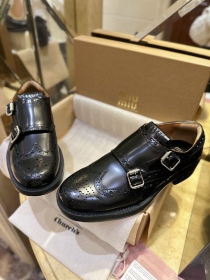  Church's X Miu Miu Brushed Leather Double Monk Brogue Shoes #4029 - Image 4