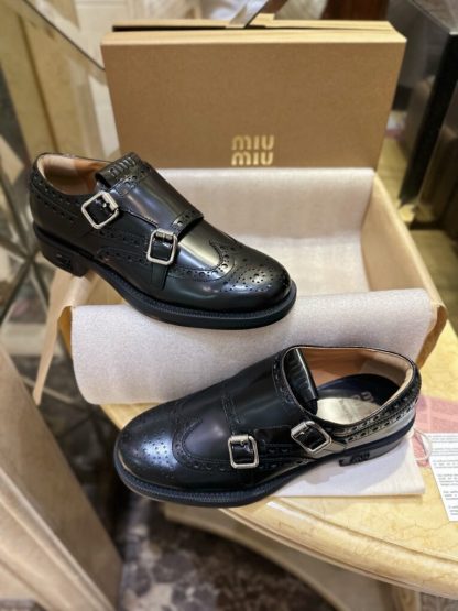  Church's X Miu Miu Brushed Leather Double Monk Brogue Shoes #4029 - Image 6