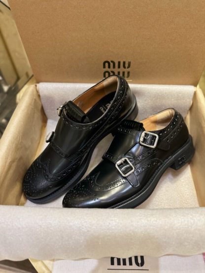  Church's X Miu Miu Brushed Leather Double Monk Brogue Shoes #4029 - Image 7
