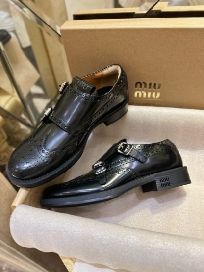  Church's X Miu Miu Brushed Leather Double Monk Brogue Shoes #4029 - Image 8