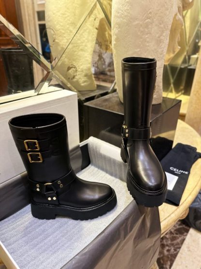 REPLICA CELINE BIKER MID BOOT WITH HARNESS IN CALFSKIN #3922 - Image 5