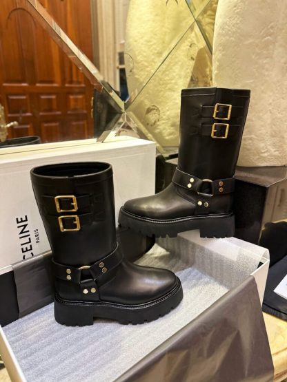 REPLICA CELINE BIKER MID BOOT WITH HARNESS IN CALFSKIN #3922 - Image 6