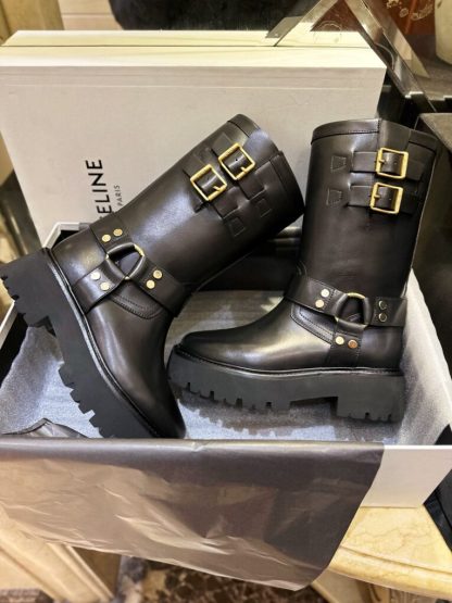 REPLICA CELINE BIKER MID BOOT WITH HARNESS IN CALFSKIN #3922 - Image 8