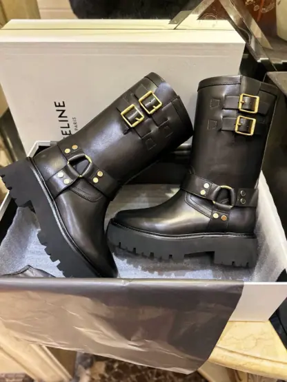 REPLICA CELINE BIKER MID BOOT WITH HARNESS IN CALFSKIN #3922 - Image 8