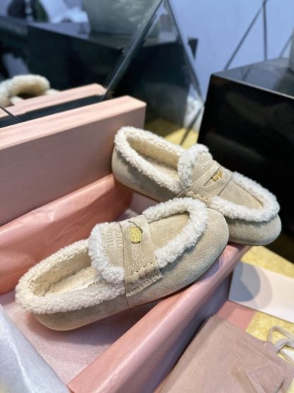  Miu Miu suede loafers with fur metal coin #4027 - Image 2