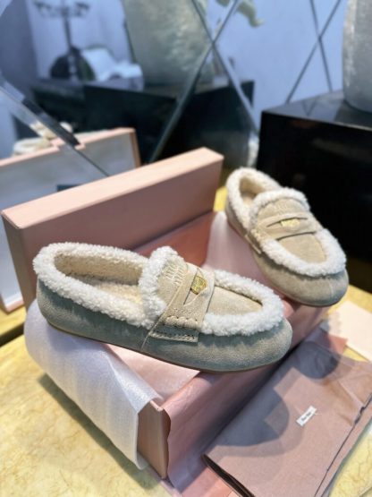  Miu Miu suede loafers with fur metal coin #4027 - Image 9