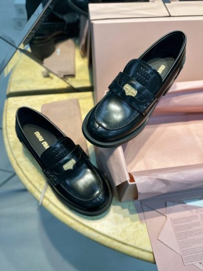  Miu Miu Brushed leather loafers metal coin #4025 - Image 2
