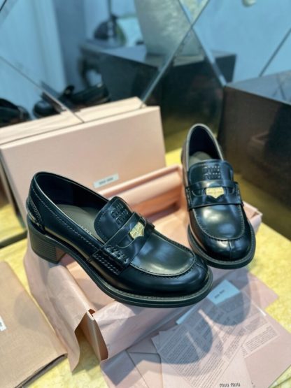  Miu Miu Brushed leather loafers metal coin #4025 - Image 7