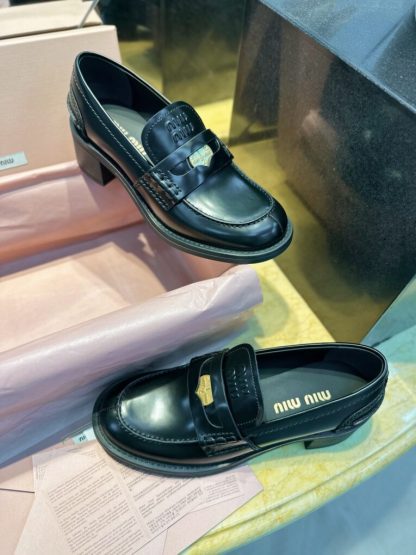  Miu Miu Brushed leather loafers metal coin #4025 - Image 3