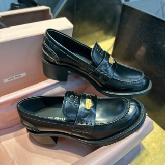 Replica Miu Miu Brushed leather loafers metal coin #4025
