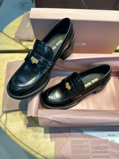  Miu Miu Brushed leather loafers metal coin #4025 - Image 5
