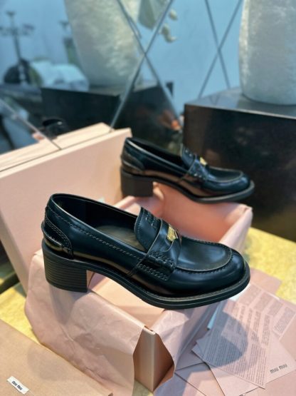  Miu Miu Brushed leather loafers metal coin #4025 - Image 4