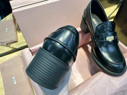  Miu Miu Brushed leather loafers metal coin #4025 - Image 11