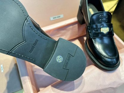  Miu Miu Brushed leather loafers metal coin #4025 - Image 10