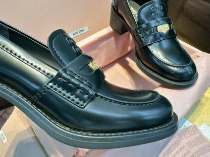  Miu Miu Brushed leather loafers metal coin #4025 - Image 15