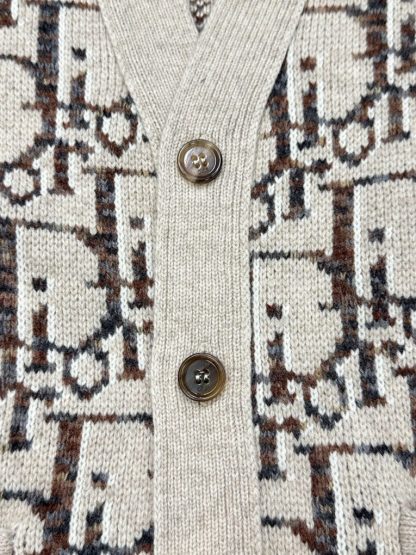  Dior Oblique Cardigan Sweater With Buttons Beige and Brown Virgin Wool Jacquard #3980 - Image 11
