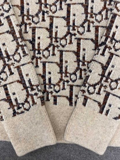  Dior Oblique Cardigan Beige and Brown Virgin Wool Jacquard #3983 - Image 8