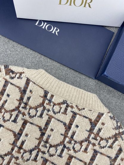  Dior Oblique Cardigan Beige and Brown Virgin Wool Jacquard #3983 - Image 15