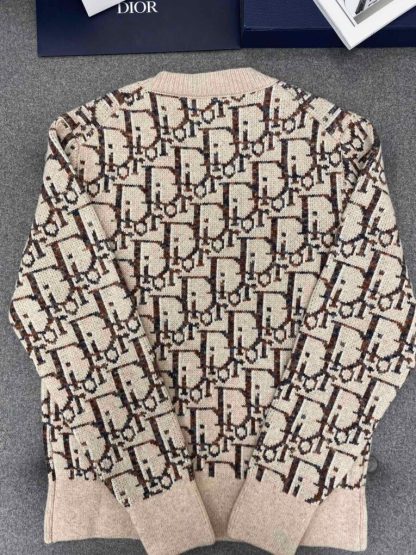  Dior Oblique Cardigan Beige and Brown Virgin Wool Jacquard #3983 - Image 3