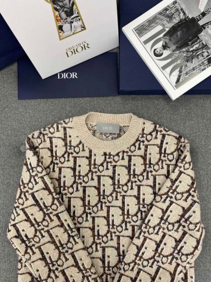  Dior Oblique Cardigan Beige and Brown Virgin Wool Jacquard #3983 - Image 6