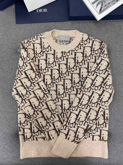  Dior Oblique Cardigan Beige and Brown Virgin Wool Jacquard #3983 - Image 7