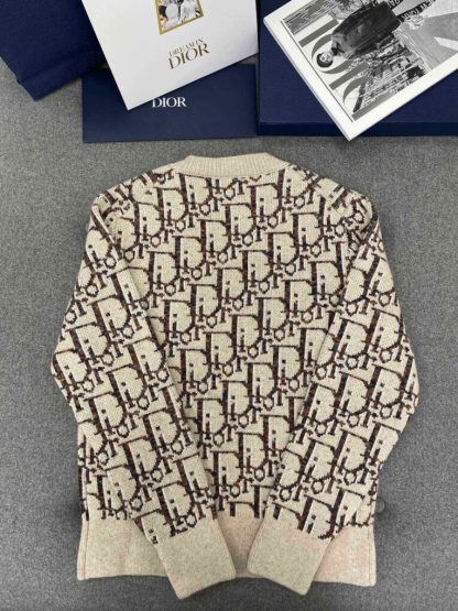  Dior Oblique Cardigan Beige and Brown Virgin Wool Jacquard #3983 - Image 4