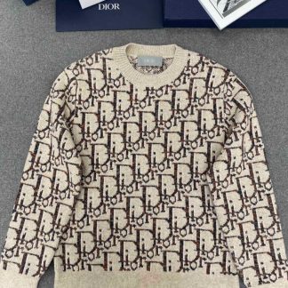 Replica Dior Oblique Cardigan Beige and Brown Virgin Wool Jacquard #3983