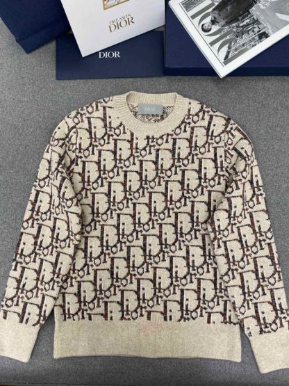 Replica Dior Oblique Cardigan Beige and Brown Virgin Wool Jacquard #3983