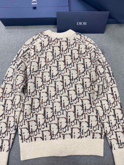  Dior Oblique Cardigan Sweater With Buttons Beige and Brown Virgin Wool Jacquard #3980 - Image 3