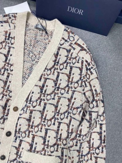  Dior Oblique Cardigan Sweater With Buttons Beige and Brown Virgin Wool Jacquard #3980 - Image 7