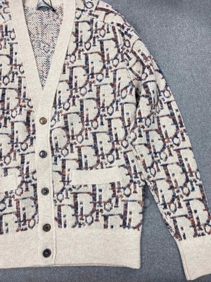 Dior Oblique Cardigan Sweater With Buttons Beige and Brown Virgin Wool Jacquard #3980 - Image 5