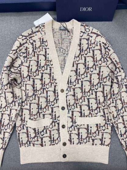  Dior Oblique Cardigan Sweater With Buttons Beige and Brown Virgin Wool Jacquard #3980 - Image 4