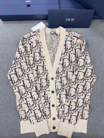  Dior Oblique Cardigan Sweater With Buttons Beige and Brown Virgin Wool Jacquard #3980 - Image 2