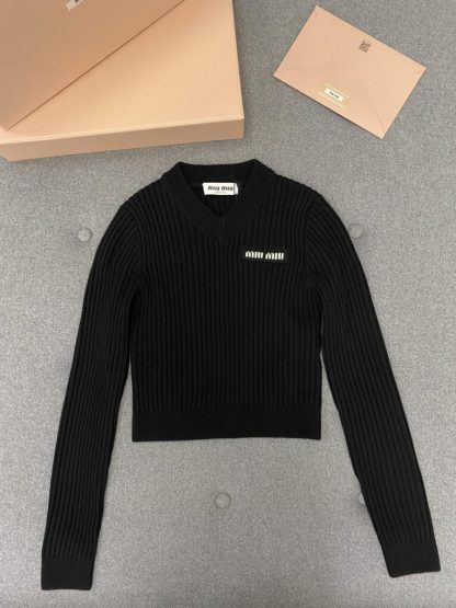  Miu Miu Cropped wool sweater Black Knitwear Women #3984 - Image 7
