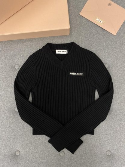  Miu Miu Cropped wool sweater Black Knitwear Women #3984 - Image 5