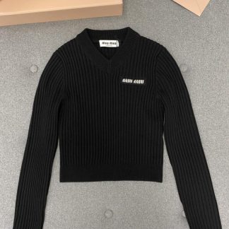 Replica Miu Miu Cropped wool sweater Black Knitwear Women #3984