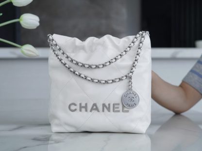 REPLICA CHANEL 22 MINI HANDBAG CALFSKIN WHITE & SLIVER HARDWARE 2025 #4042