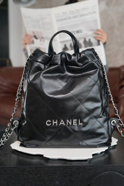 REPLICA CHANEL 22 BACKPACK BLACK LAMBSKIN 2025 #4037 - Image 3