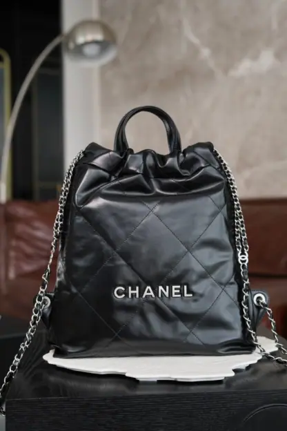 REPLICA CHANEL 22 BACKPACK BLACK LAMBSKIN 2025 #4037 - Image 2