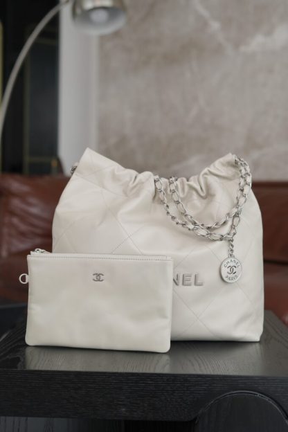 REPLICA CHANEL 22 SMALL HANDBAG CALFSKIN WHITE & SLIVER HARDWARE 2025 #4044 - Image 4
