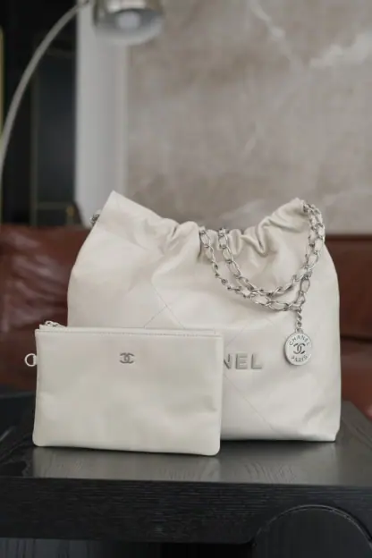 REPLICA CHANEL 22 SMALL HANDBAG CALFSKIN WHITE & SLIVER HARDWARE 2025 #4044 - Image 4